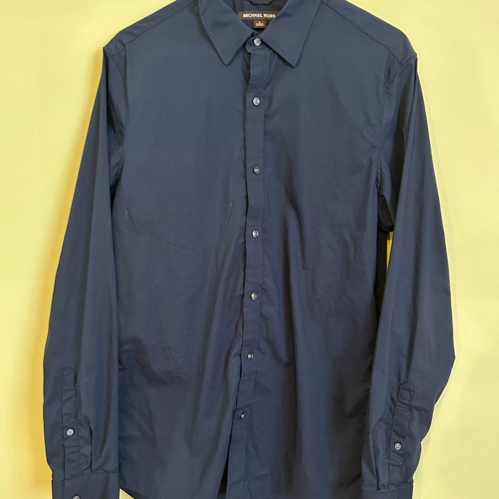 MICHAEL KORS MK Men's Trim Stretch Navy Blue Button Down Shirt